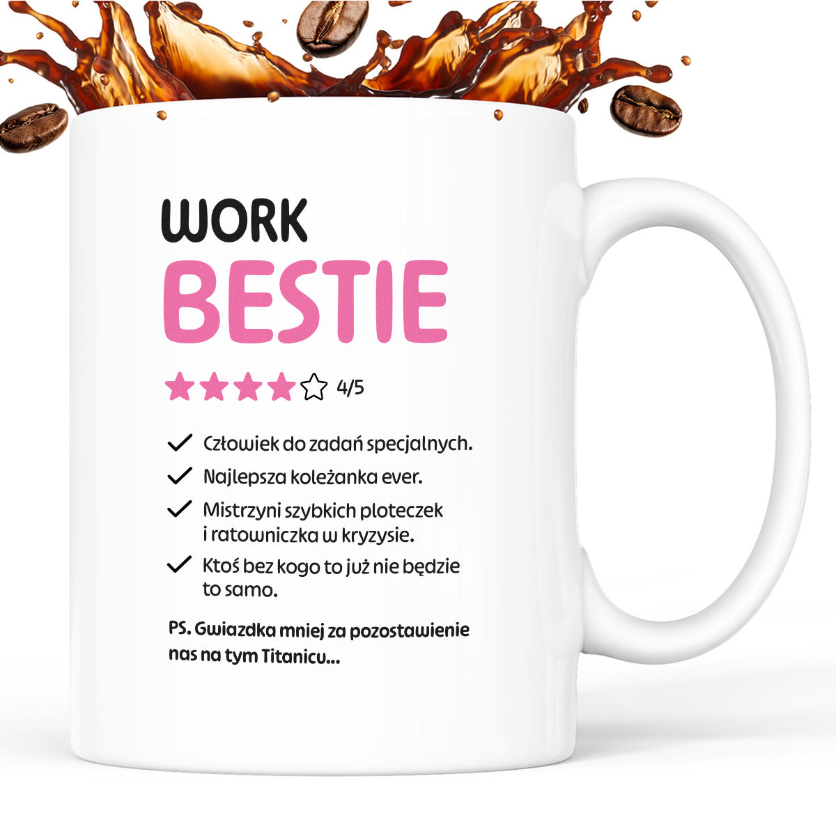 Kubek z nadrukiem "Work Bestie" na odejście z pracy