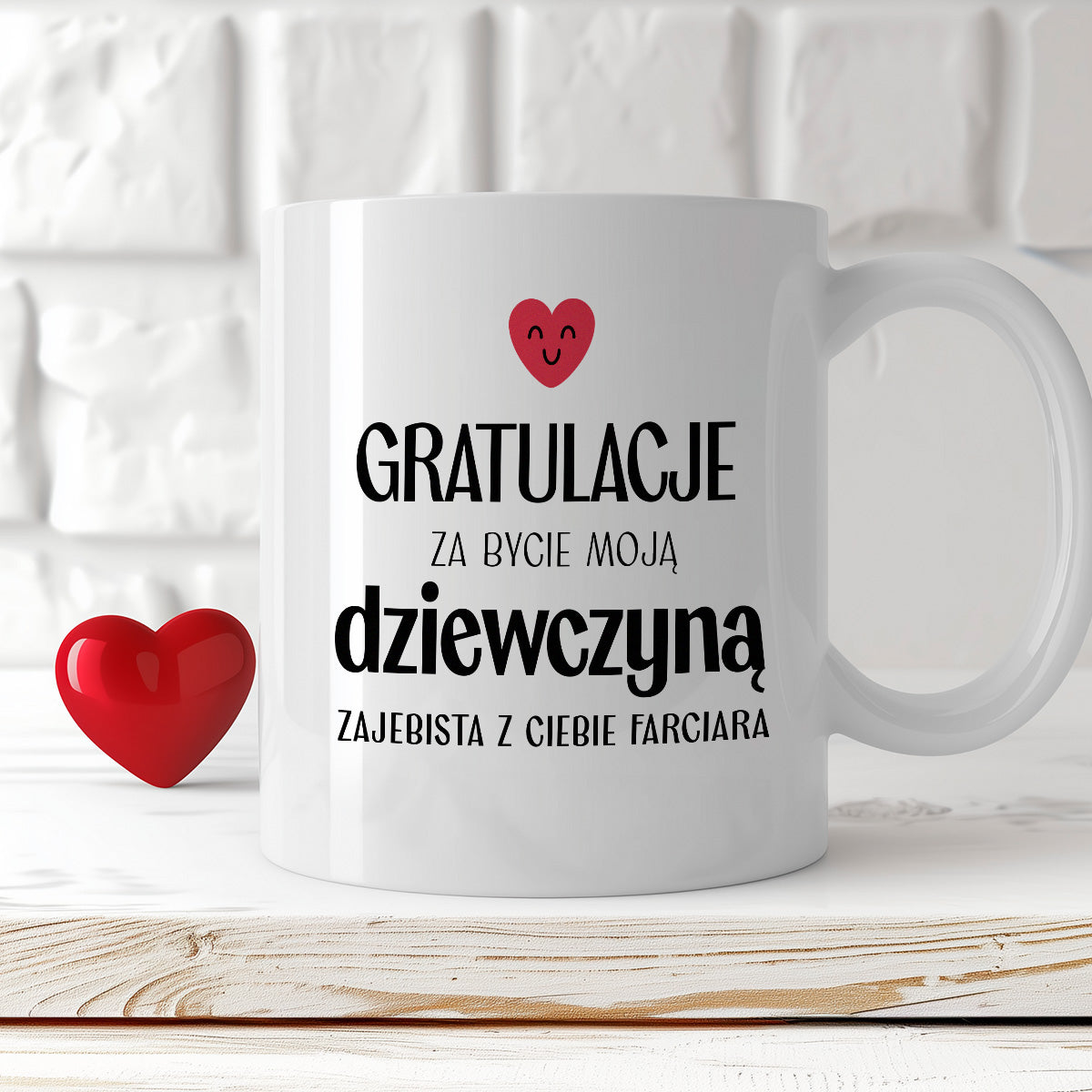 Kubek z nadrukiem "Gratulacje za bycie moją dziewczyną - zajebista z Ciebie farciara" - WALENTYNKI