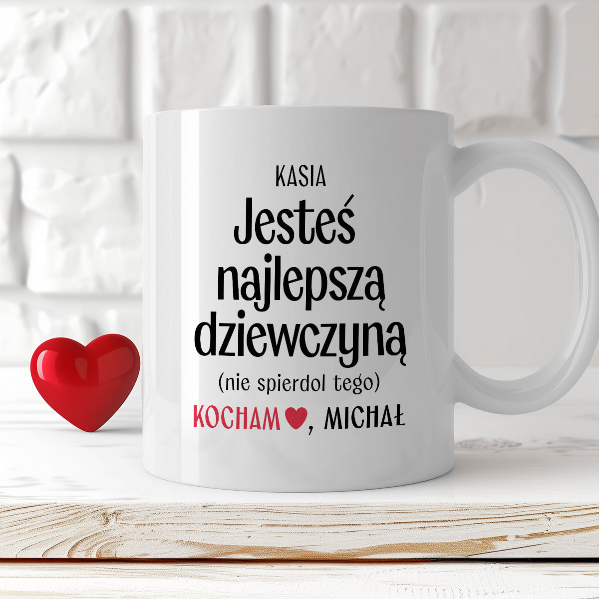 Kubek spersonalizowany z nadrukiem "Jesteś najlepszą dziewczyną (nie spierdol tego)" [2 imiona] - WALENTYNKI - FB