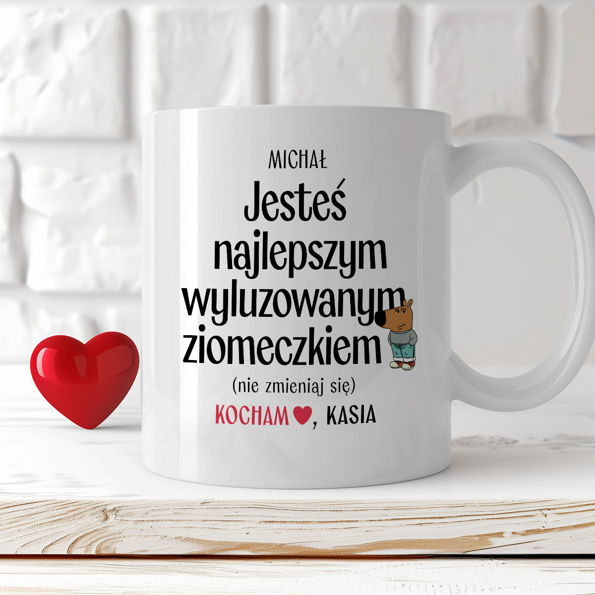 Kubek spersonalizowany z nadrukiem "Jesteś najlepszym wyluzowanym ziomeczkiem (nie zmieniaj się)" [2 imiona] - WALENTYNKI