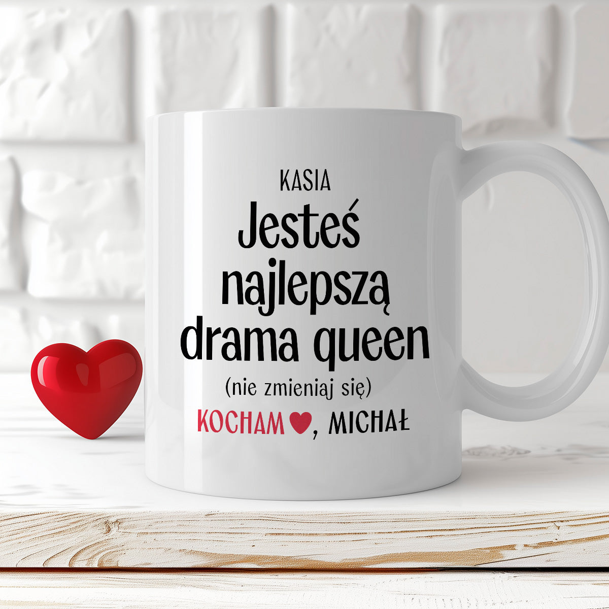 Kubek spersonalizowany z nadrukiem "Jesteś najlepszą drama queen (nie zmieniaj się)" [2 imiona] - WALENTYNKI