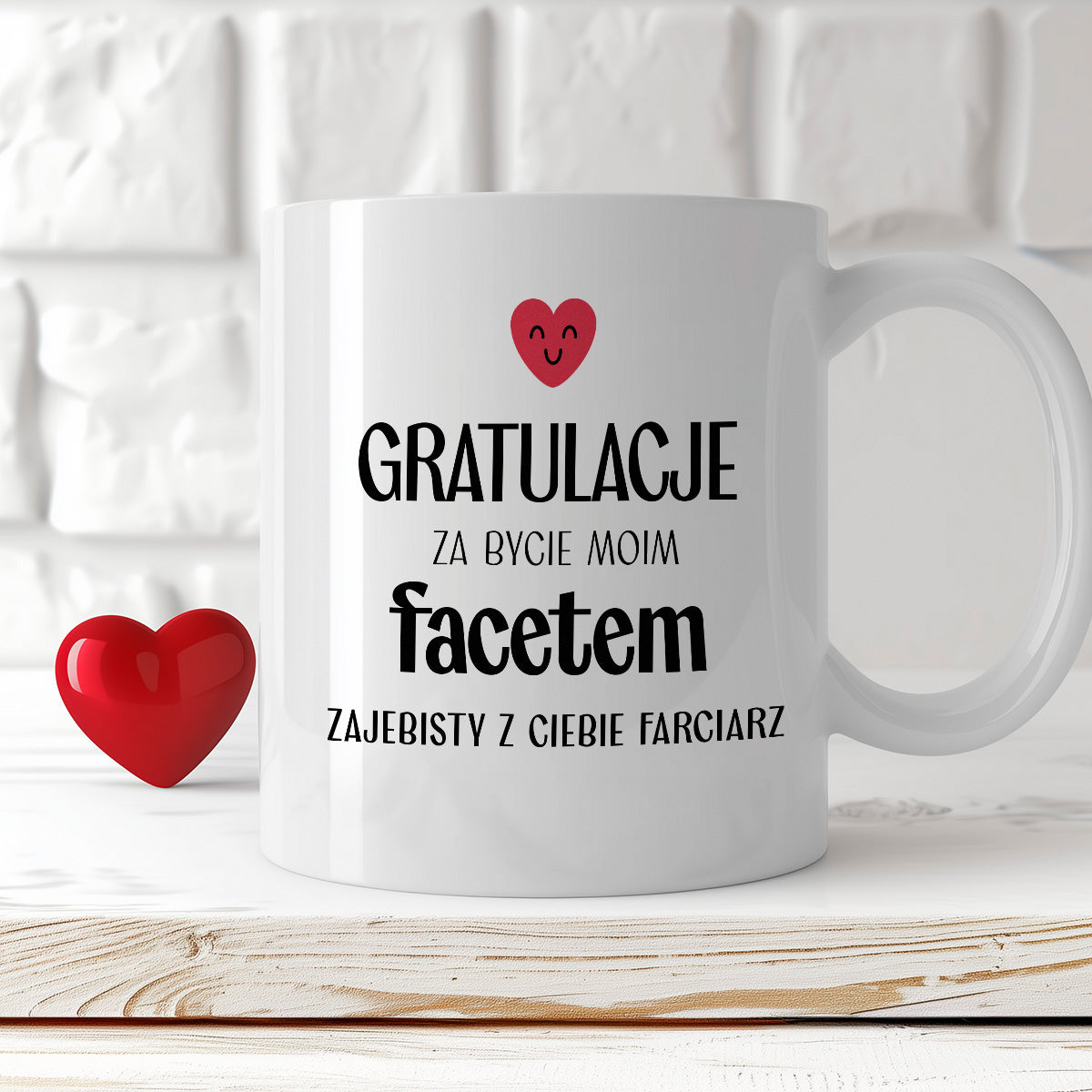 Kubek z nadrukiem "Gratulacje za bycie moim facetem - zajebisty z Ciebie farciarz" - WALENTYNKI - FB