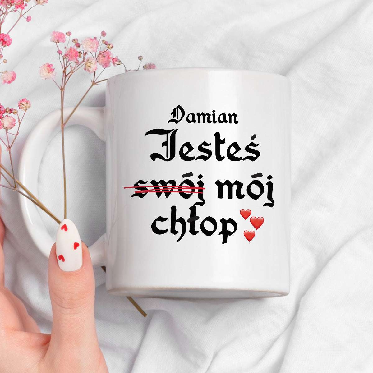 Kubek spersonalizowany z nadrukiem "Jesteś (swój) mój chłop <3"