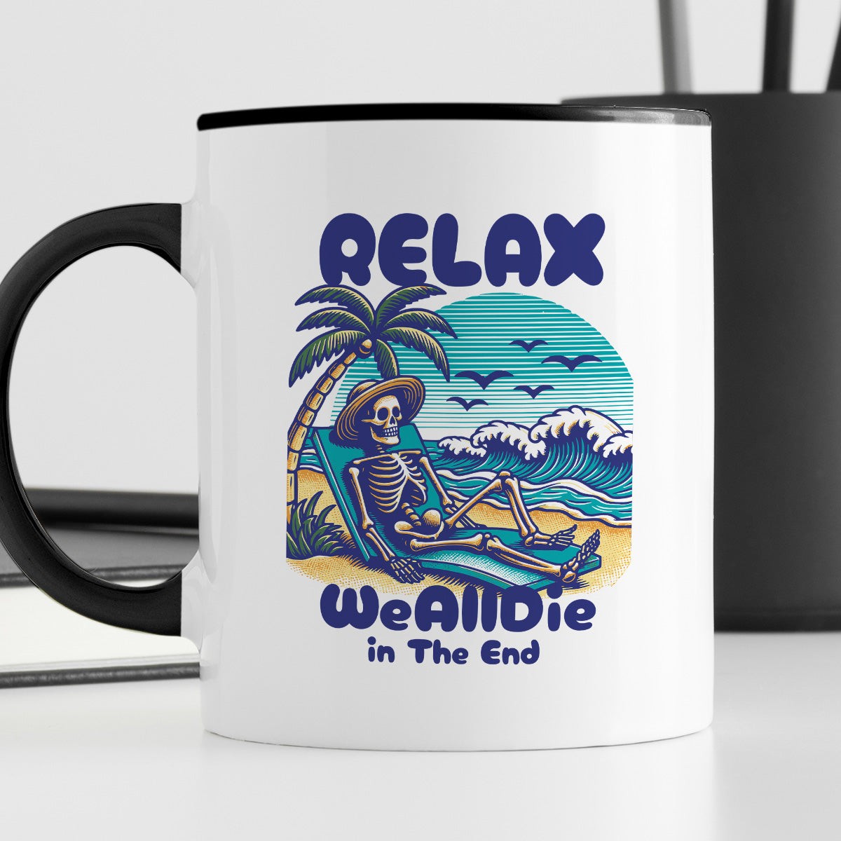 Kubek z nadrukiem "Relax, we all die in the end"