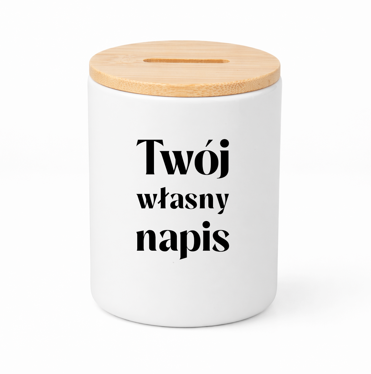 SKARBONKA ceramiczna z bambusowym wieczkiem - własny napis