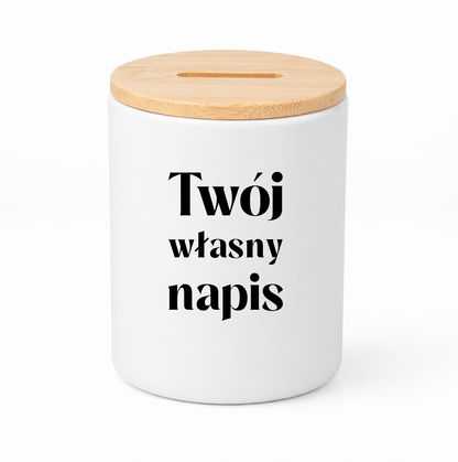 SKARBONKA ceramiczna z bambusowym wieczkiem - własny napis