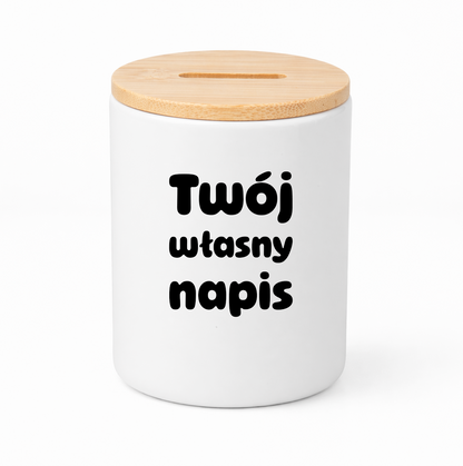SKARBONKA ceramiczna z bambusowym wieczkiem - własny napis