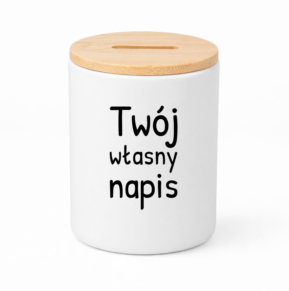 SKARBONKA ceramiczna z bambusowym wieczkiem - własny napis