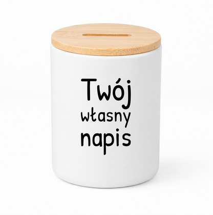SKARBONKA ceramiczna z bambusowym wieczkiem - własny napis