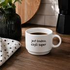 Filiżanka 250 ml z nadrukiem "jest średnio, czyli super"