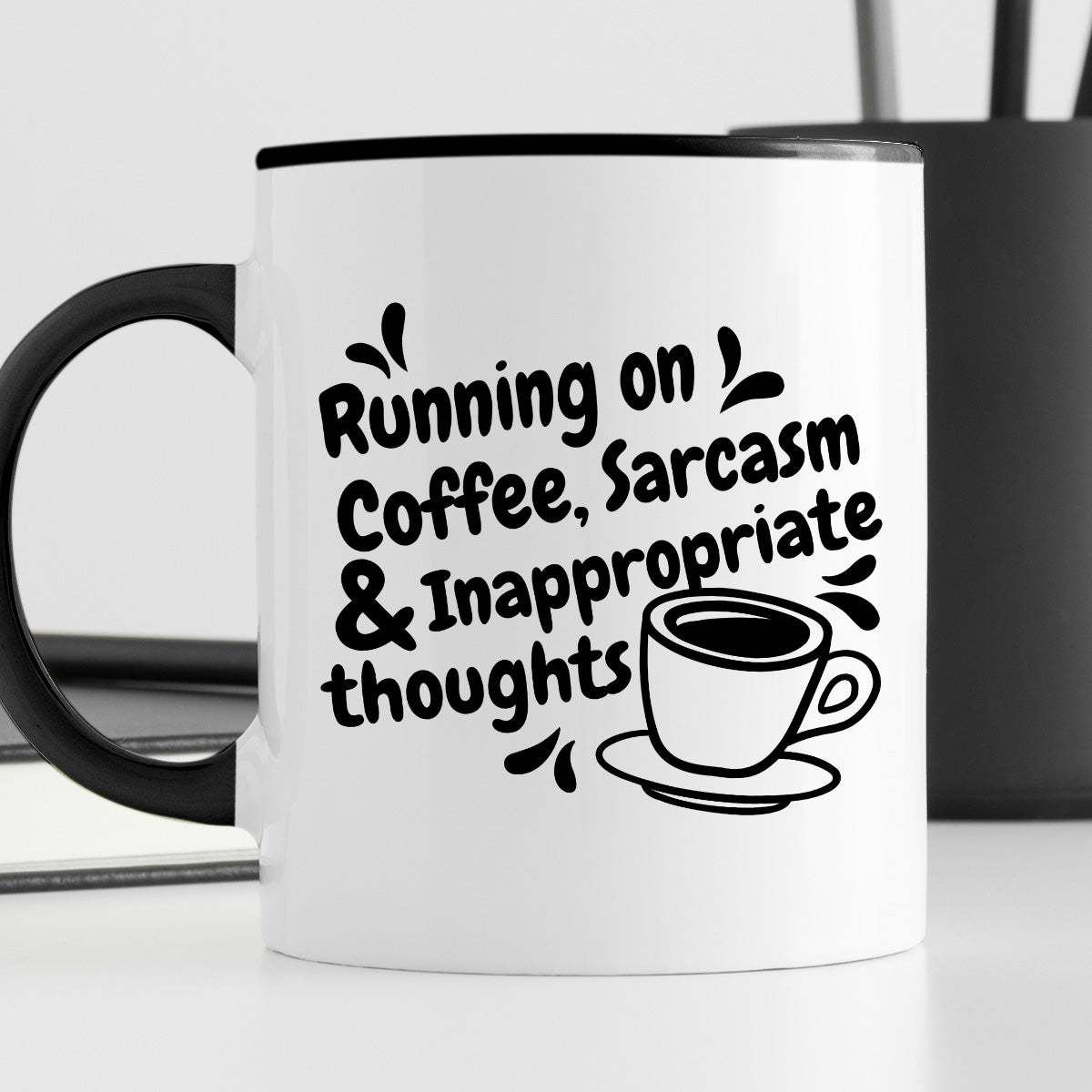Kubek z nadrukiem "Running on Coffee, Sarcasm & Inappropriate  thought