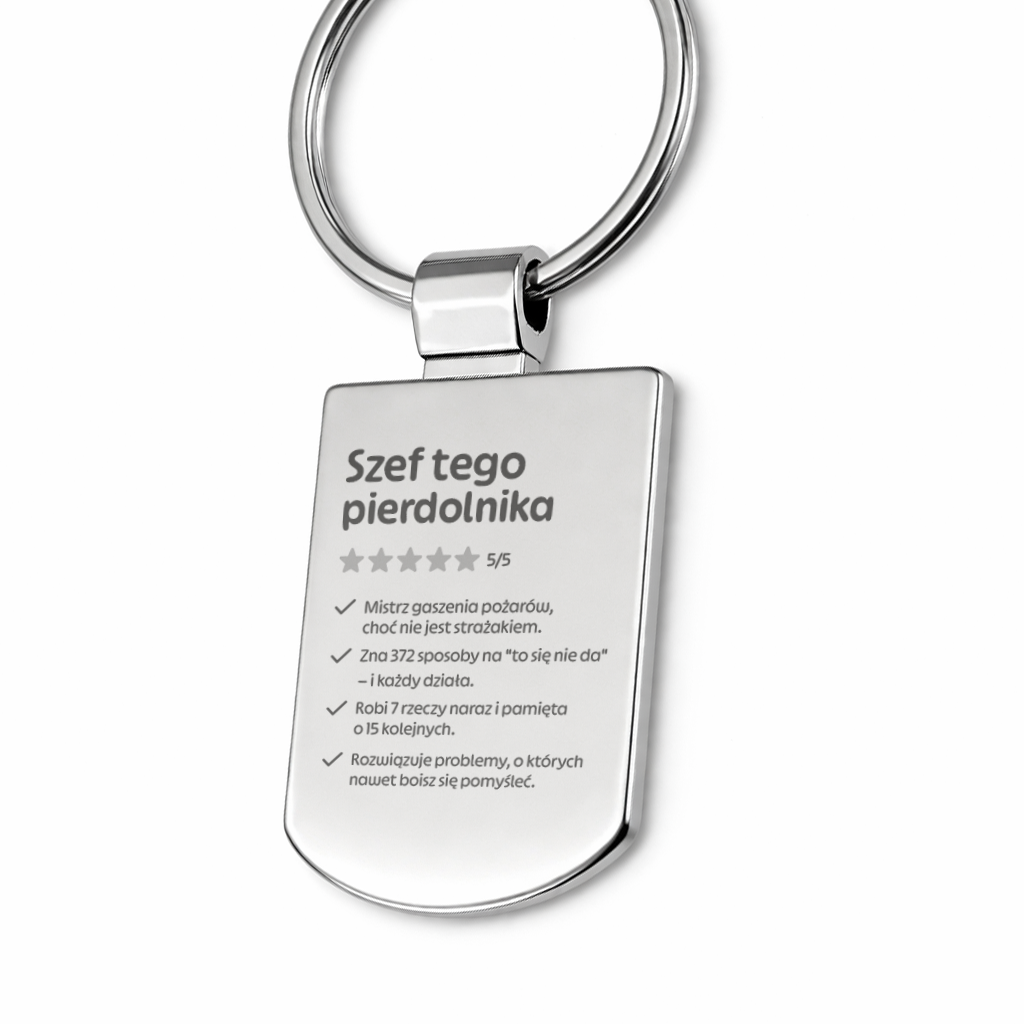 Brelok z grawerem "Szef tego pierdolnika"