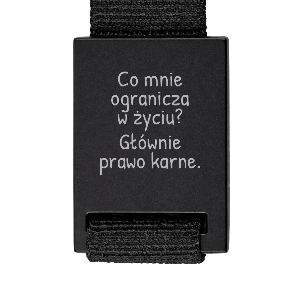 Brelok z grawerem "Co mnie ogranicza? Głównie prawo karne."