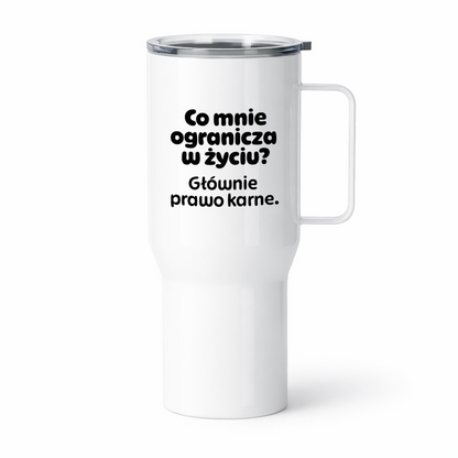 Kubek termiczny z nadrukiem "Co mnie ogranicza? Głównie prawo karne."