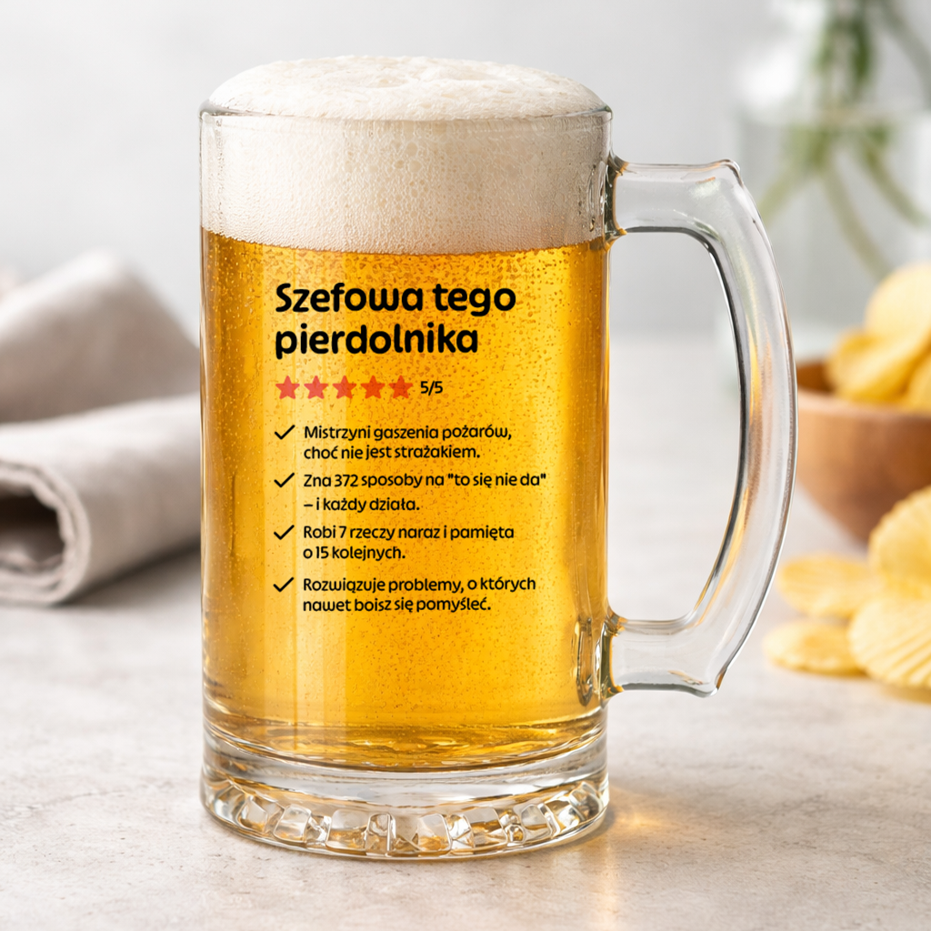 KUFEL z nadrukiem "Szefowa tego pierdolnika"