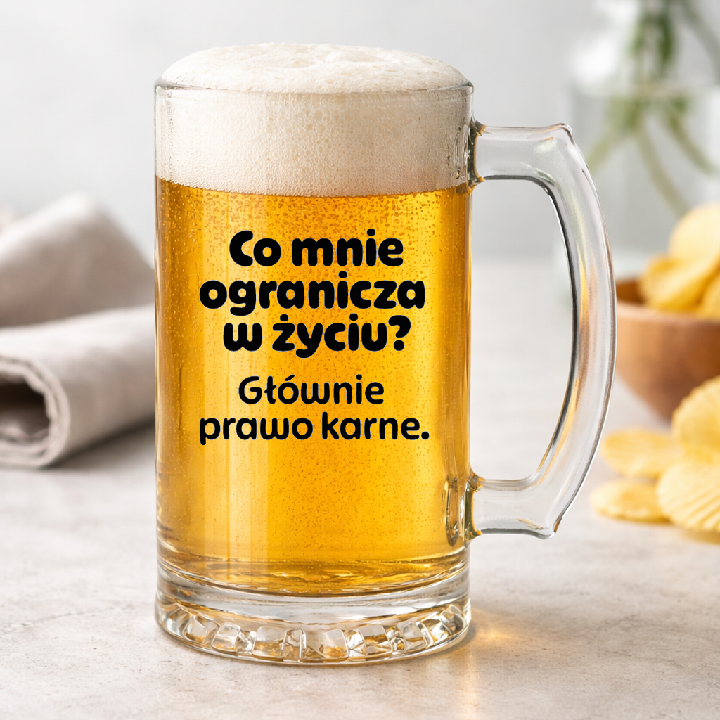 KUFEL z nadrukiem "Co mnie ogranicza? Głównie prawo karne."