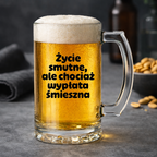 KUFEL z nadrukiem "Życie smutne, ale chociaż wypłata śmieszna"