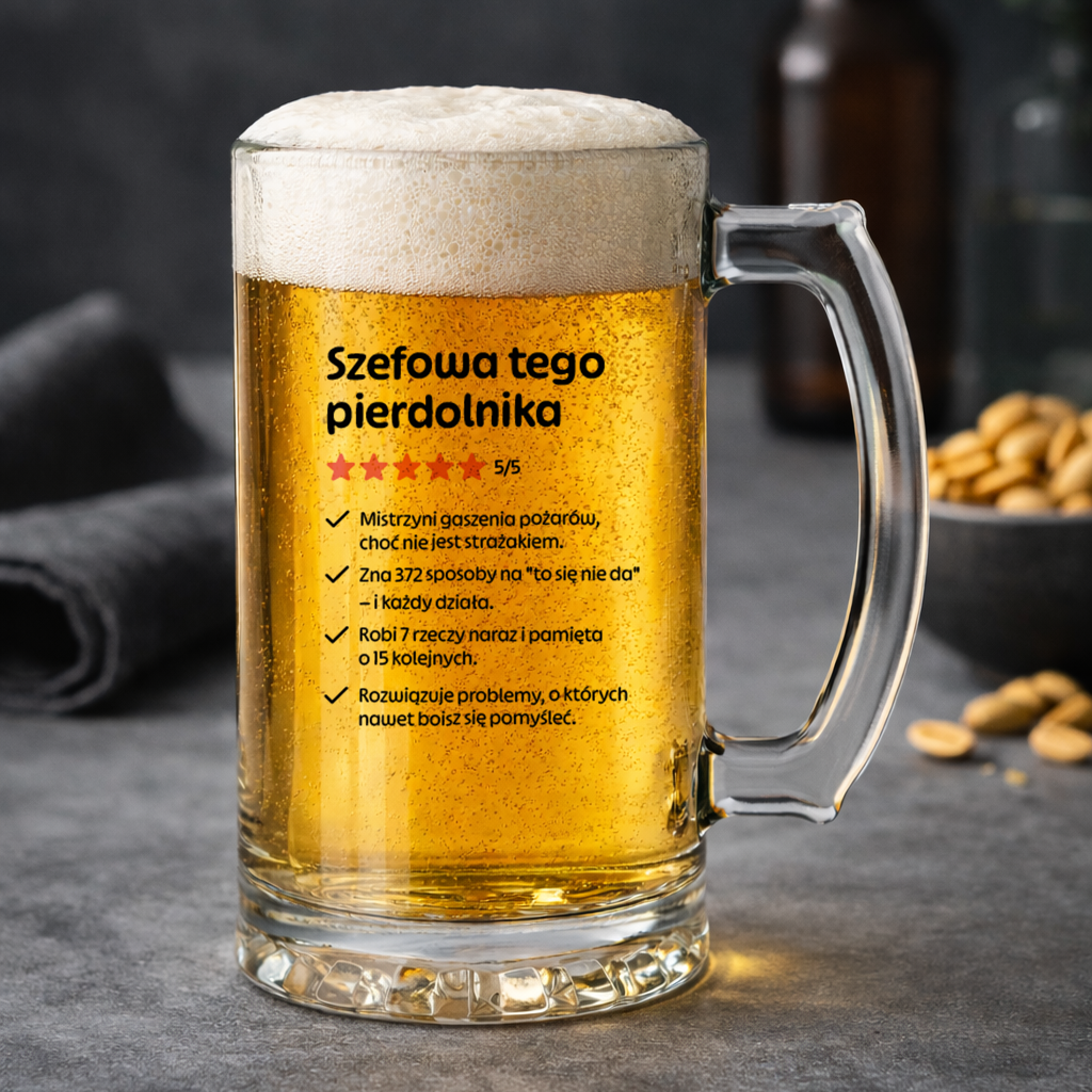 KUFEL z nadrukiem "Szefowa tego pierdolnika"