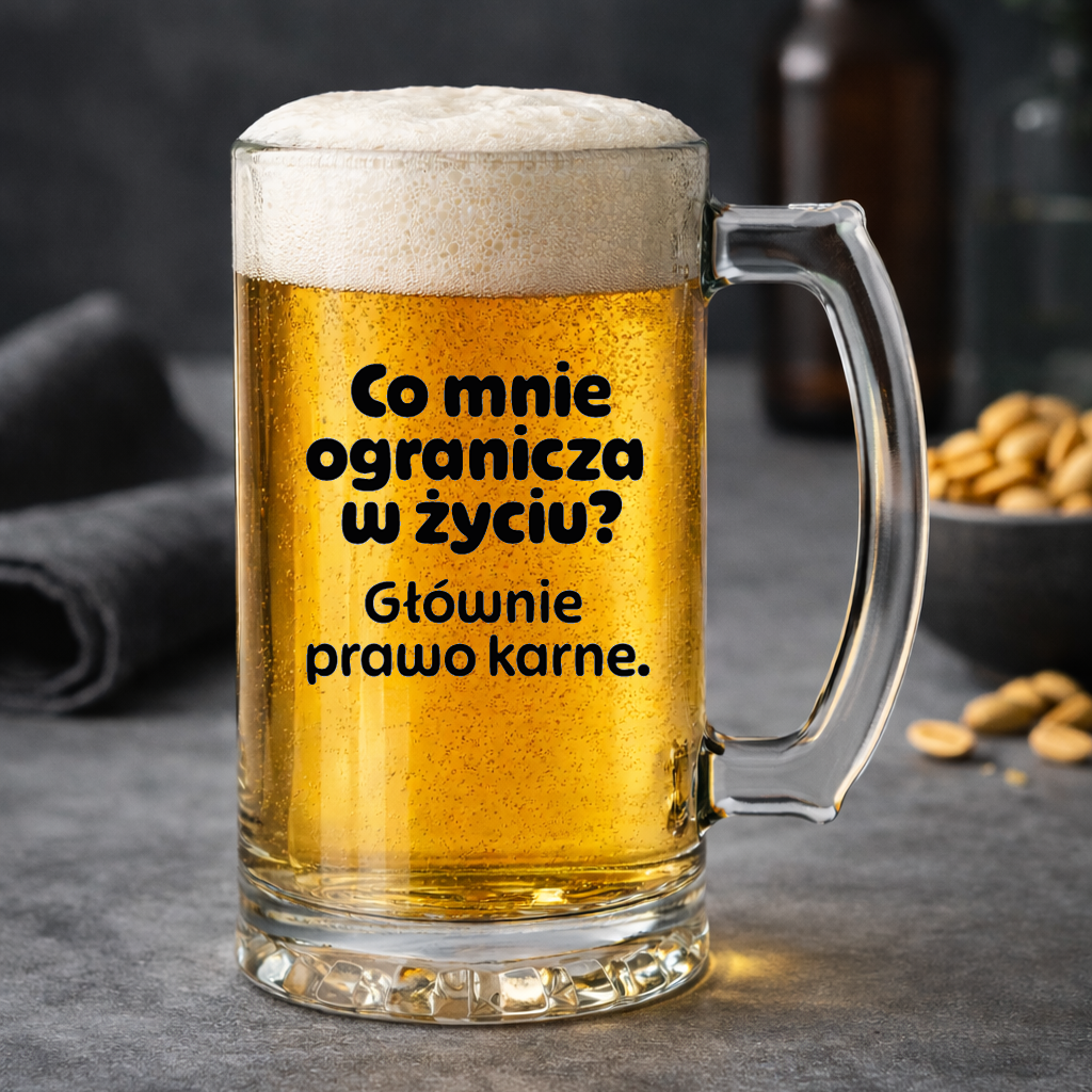 KUFEL z nadrukiem "Co mnie ogranicza? Głównie prawo karne."