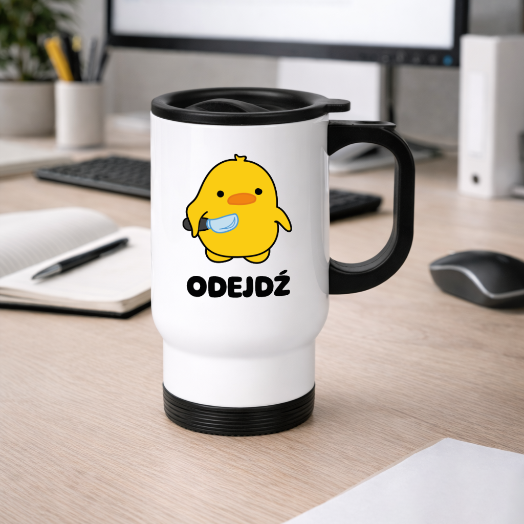 Kubek termiczny z nadrukiem "Odejdź"