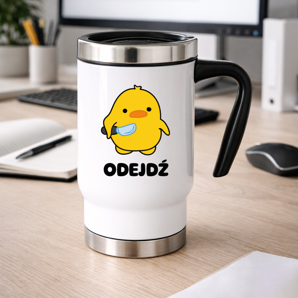Kubek termiczny z nadrukiem "Odejdź"