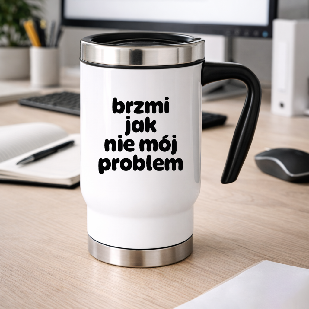 Kubek termiczny z nadrukiem "brzmi jak nie mój problem"